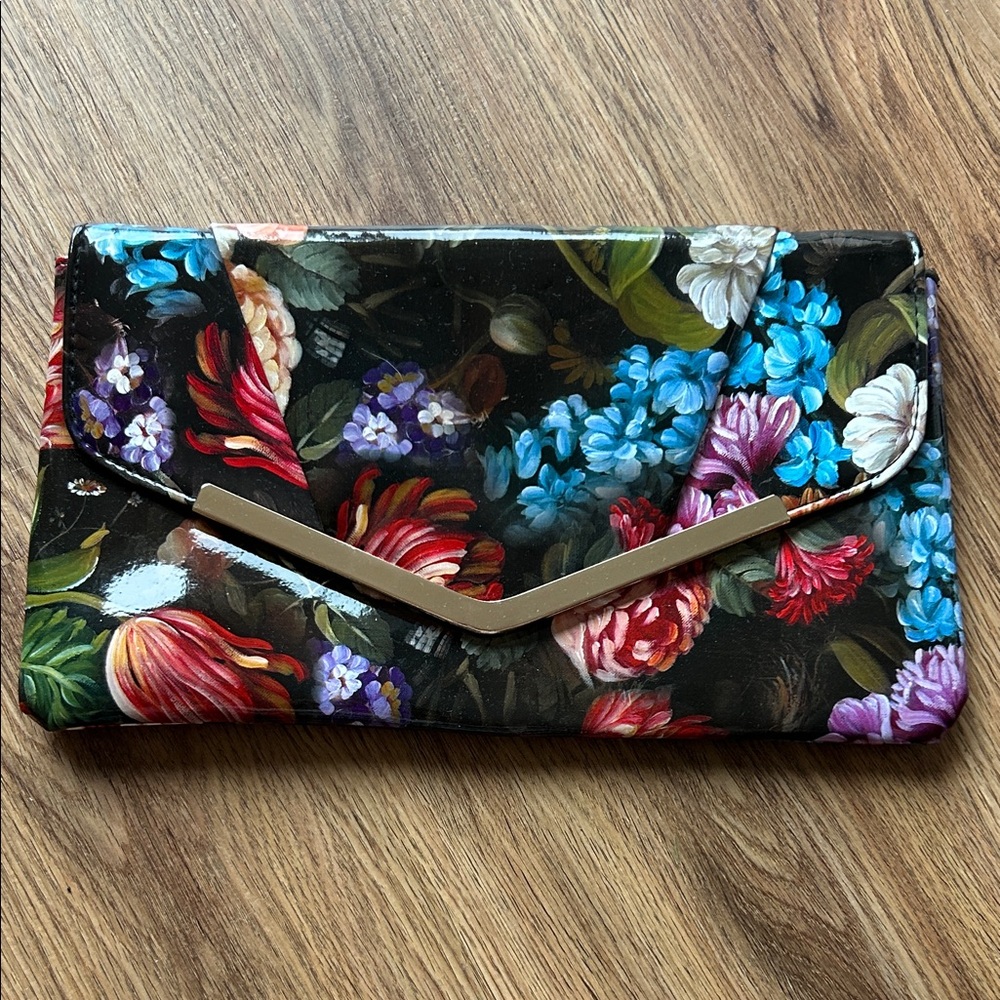 Nine West Multicolor Floral Clutch with Gold Accent